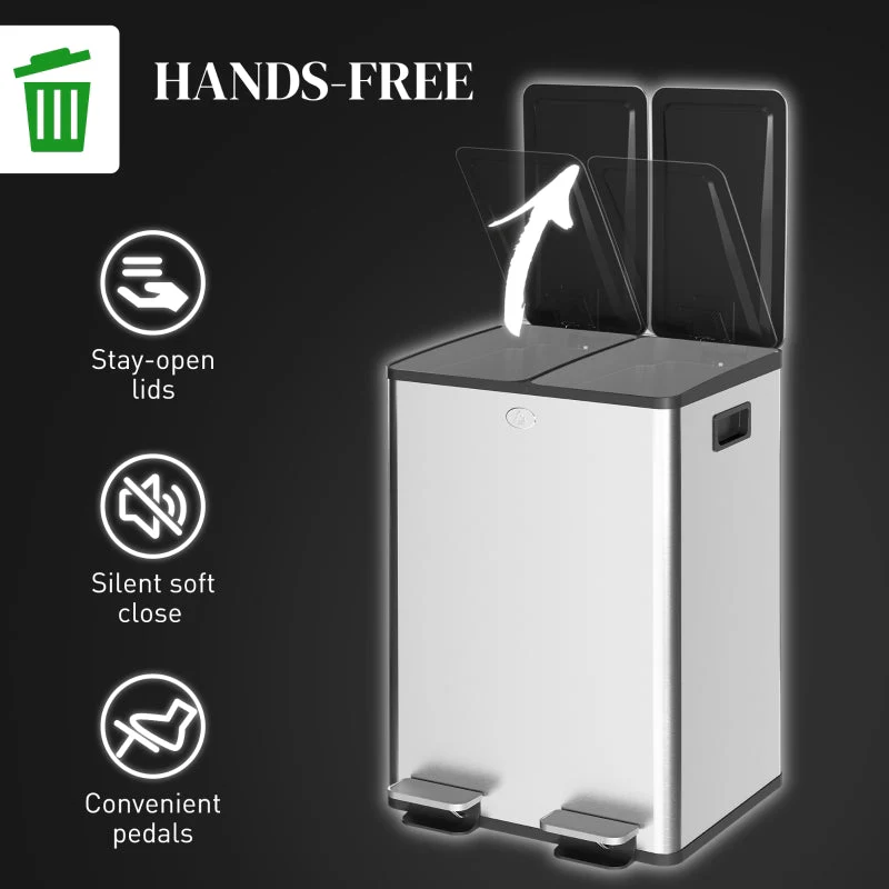 56L Dual Compartment Bin with Deodoriser Holders Stainless Steel - Image 6