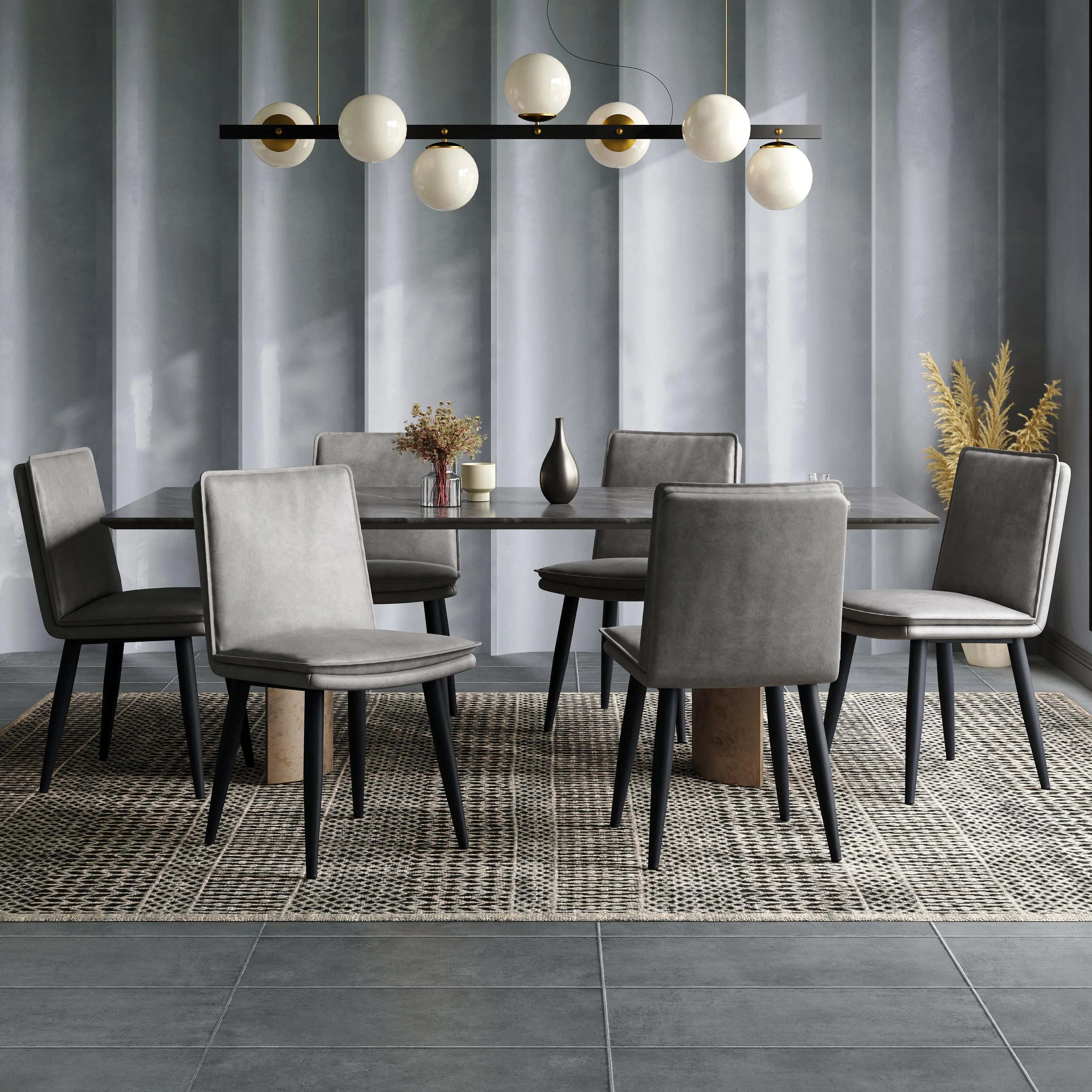 6 Dining Chairs Modern PU Double-Cushion Set - Grey PU
