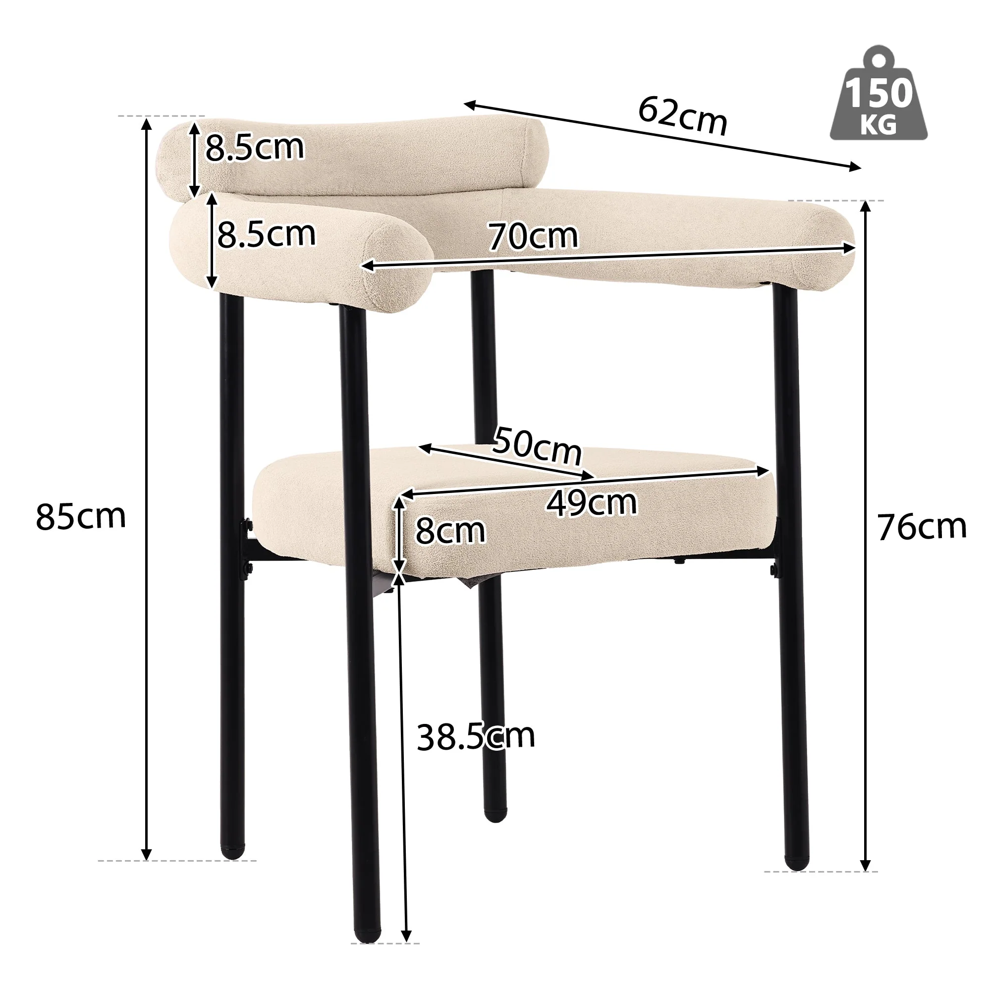 6 Dining Chairs Modern Simple Comfortable Ring Seat Cream Suede Fabric - Image 5