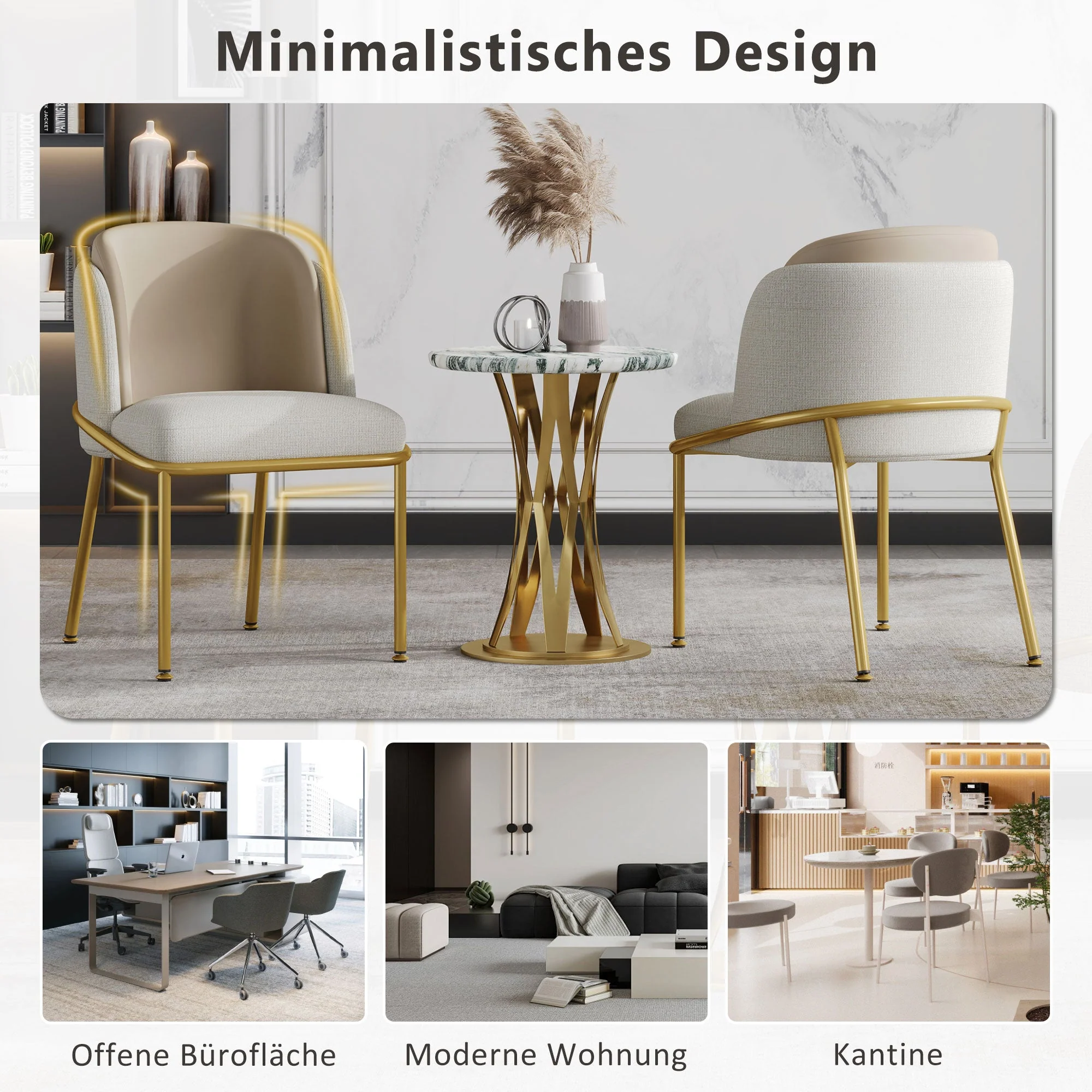6 Modern Chairs, Angled Legs Adjustable Feet, Beige - Image 3