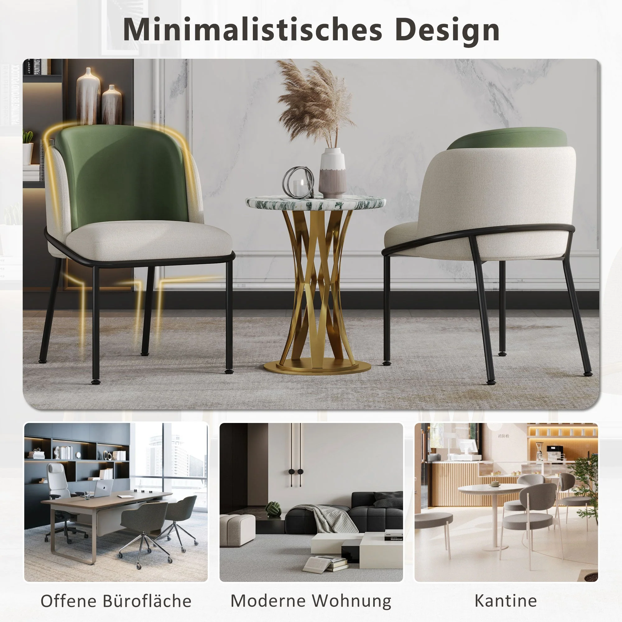 6 Modern Chairs Angled Legs Adjustable Feet Beige+Green - Image 3
