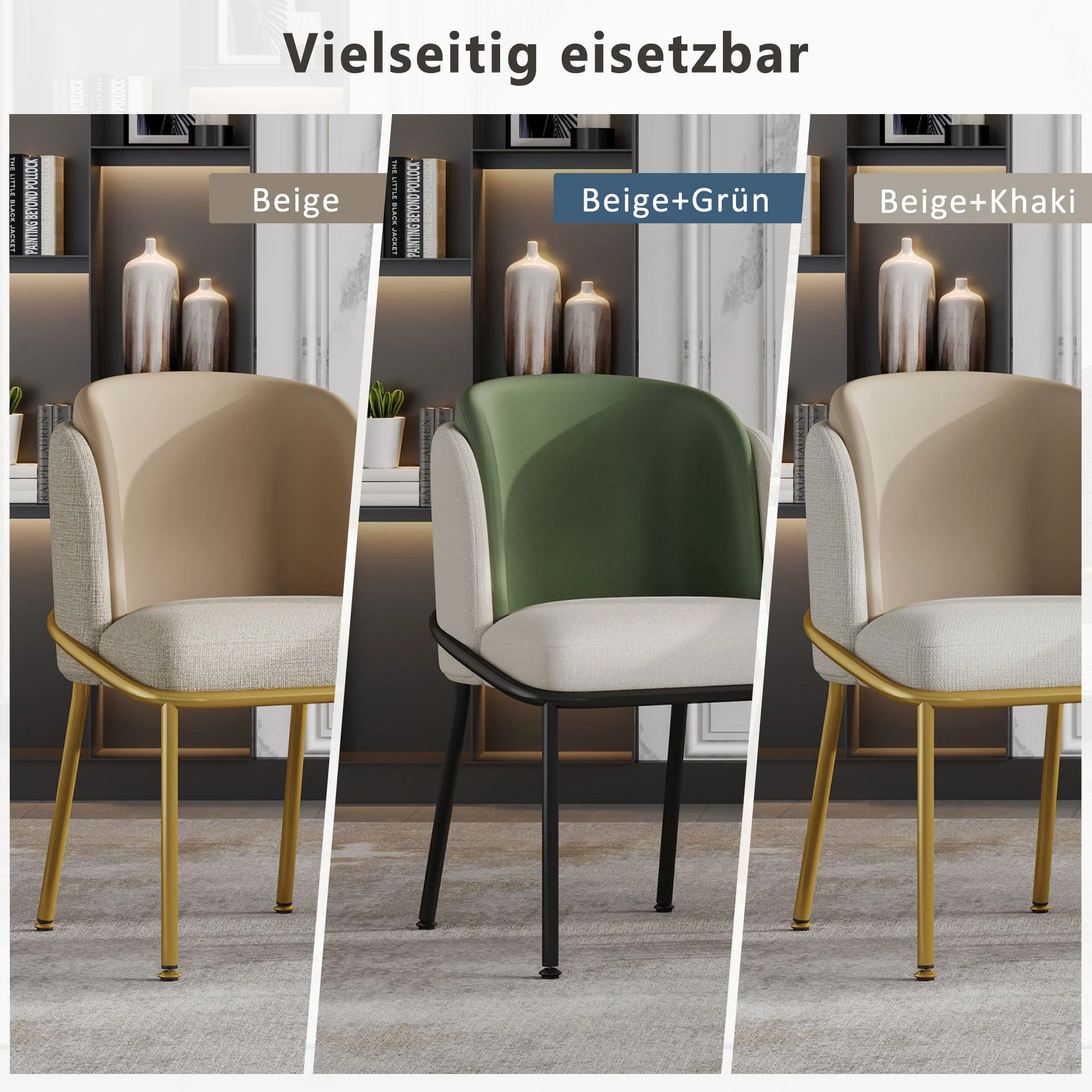6 Modern Chairs Angled Legs Adjustable Feet Beige+Green - Image 6