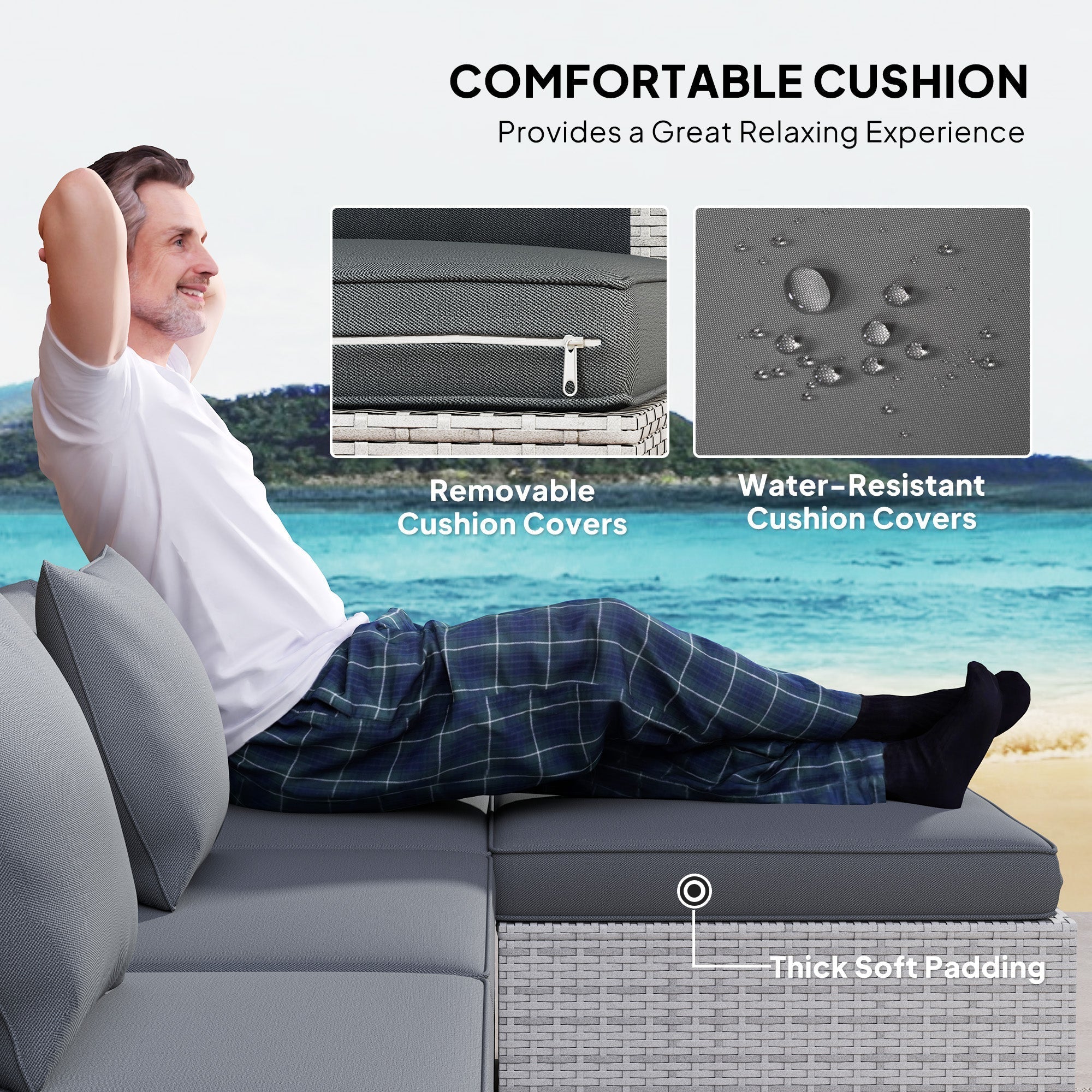 6 Piece Corner Sofa Set, Modular Garden Furniture, Mixed Grey Rattan - Image 6