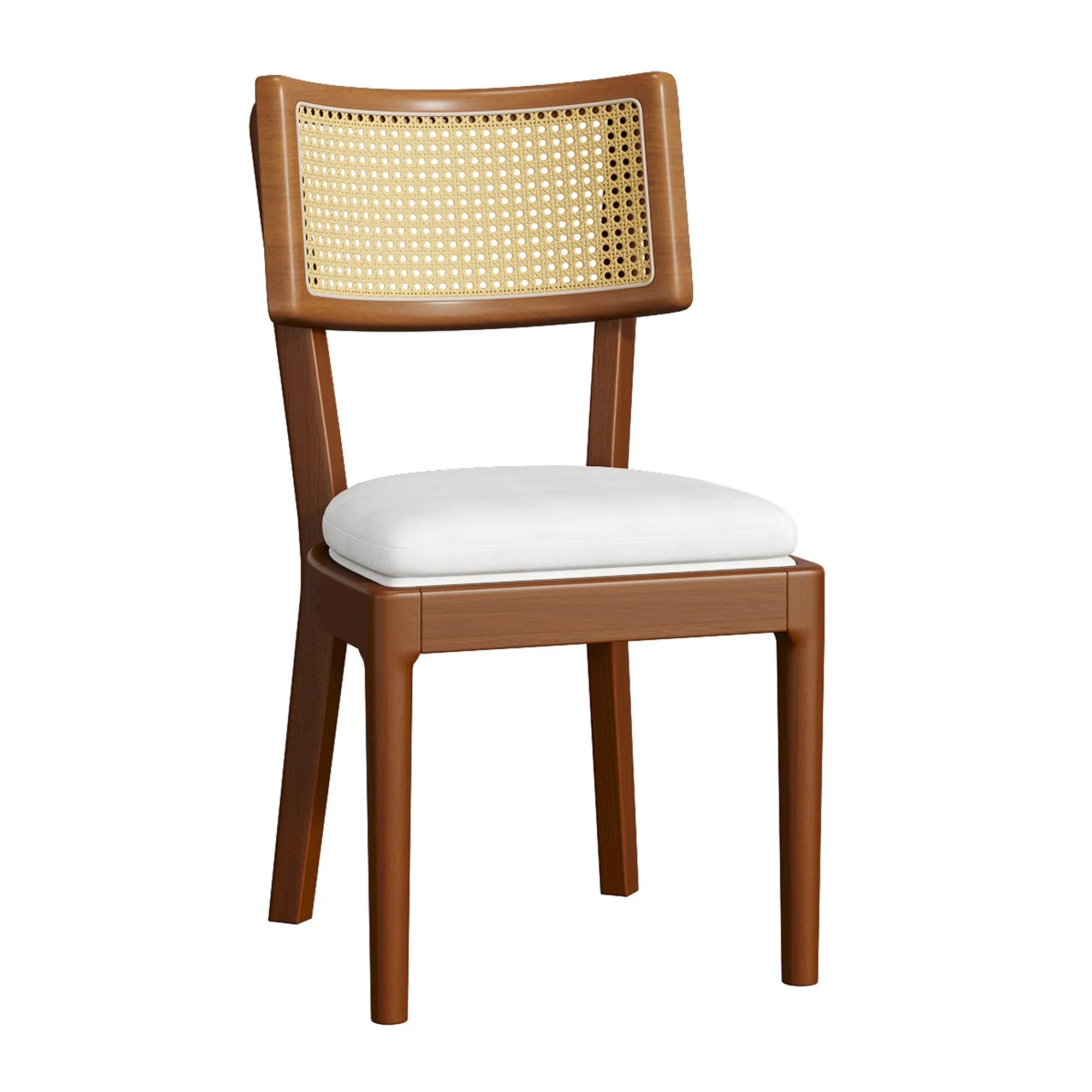 6 Solid Wood Dining Chairs Rattan Backrests Linen - Walnut - Image 8