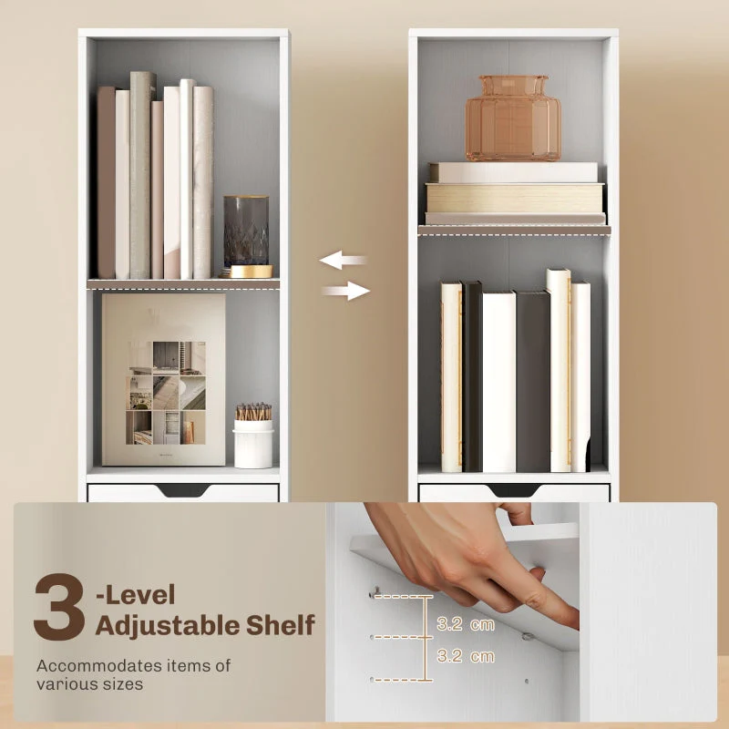 6-Tier Bookcase Tall Narrow Bookshelf with Drawer and Door - White - Image 5