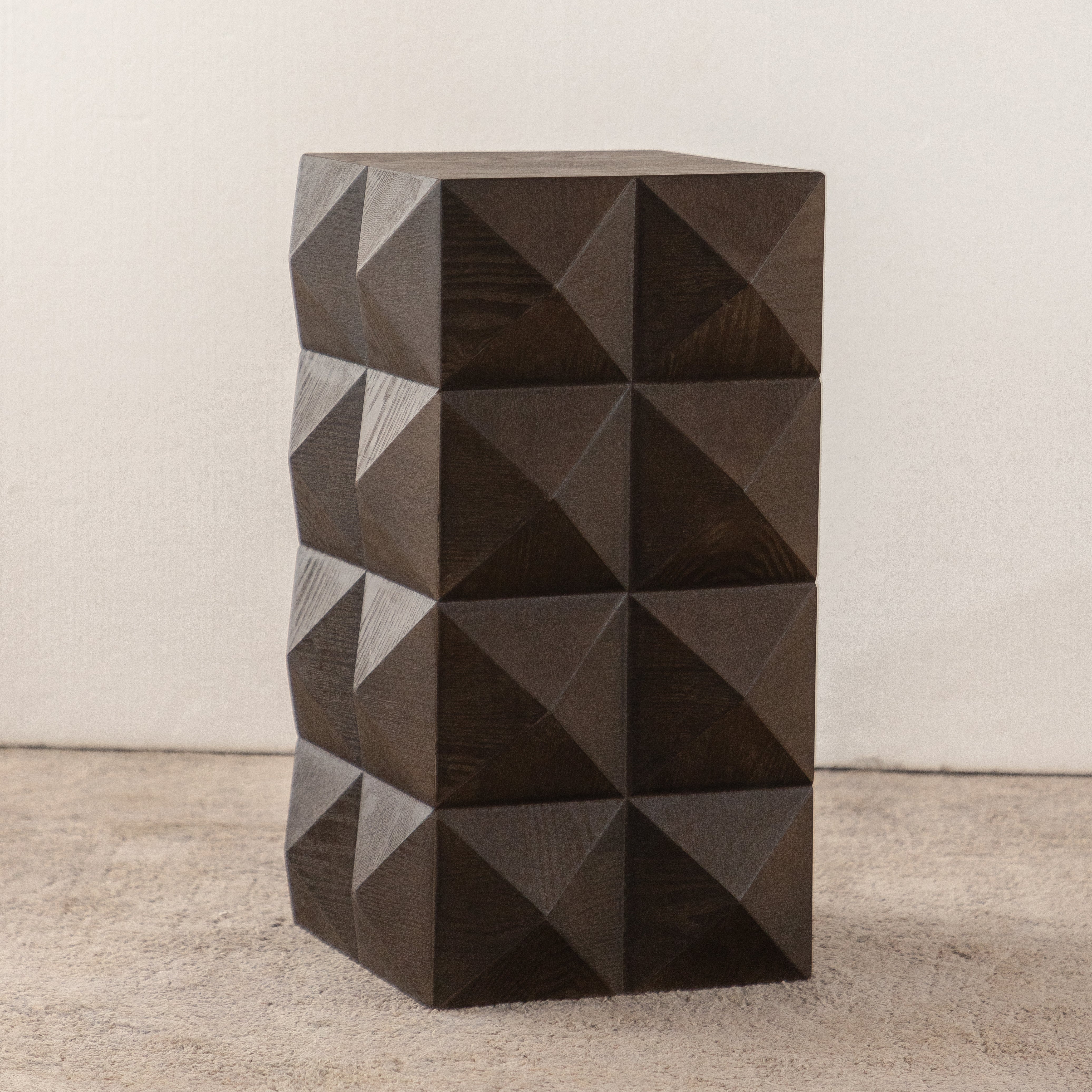 60cm height three-dimensional embossed pattern design retro side table retro wooden nightstand brown - Image 12