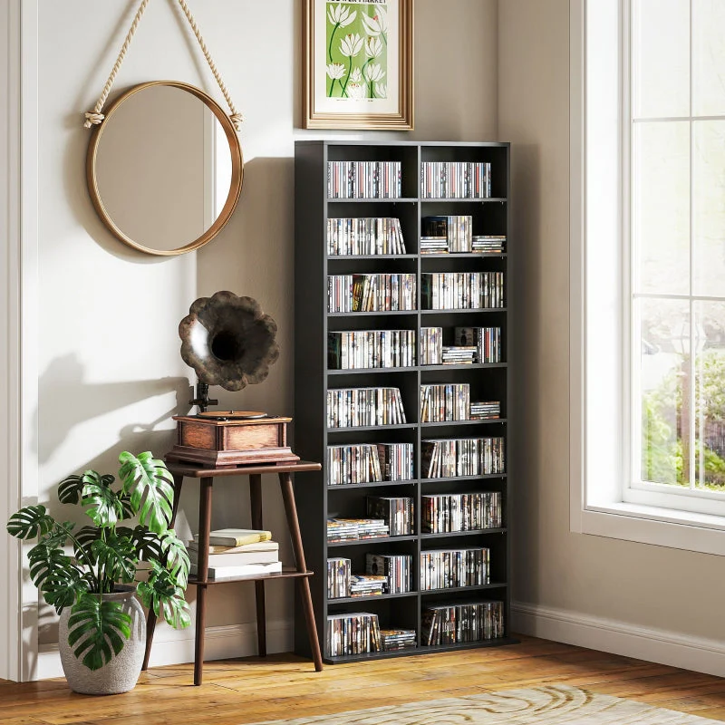 640 CD Storage Tower 14 Adjustable Shelves Engineered Wood Black - Image 8