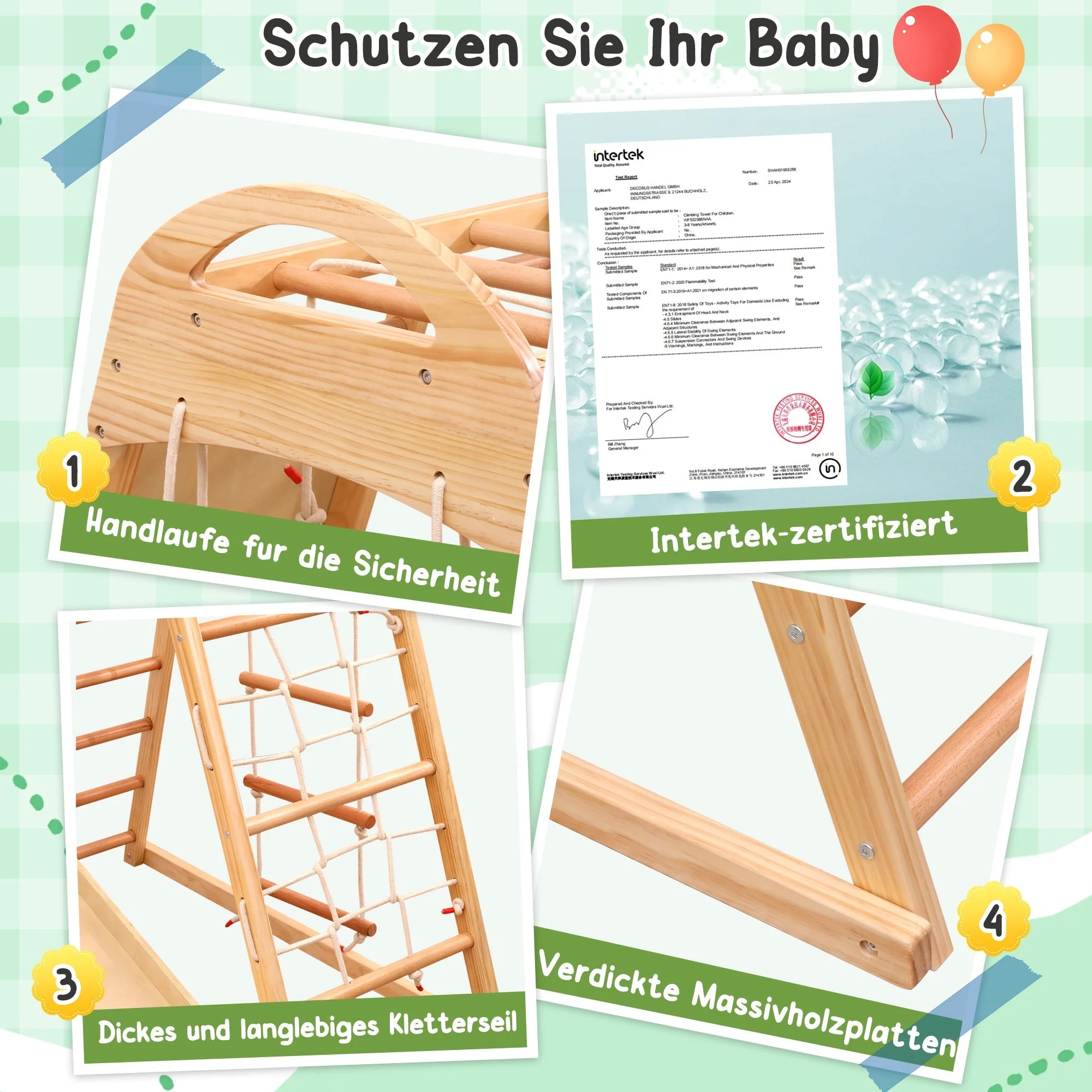 7-in-1 multifunctional climbing frame, solid wood plywood and beechwood - Image 6