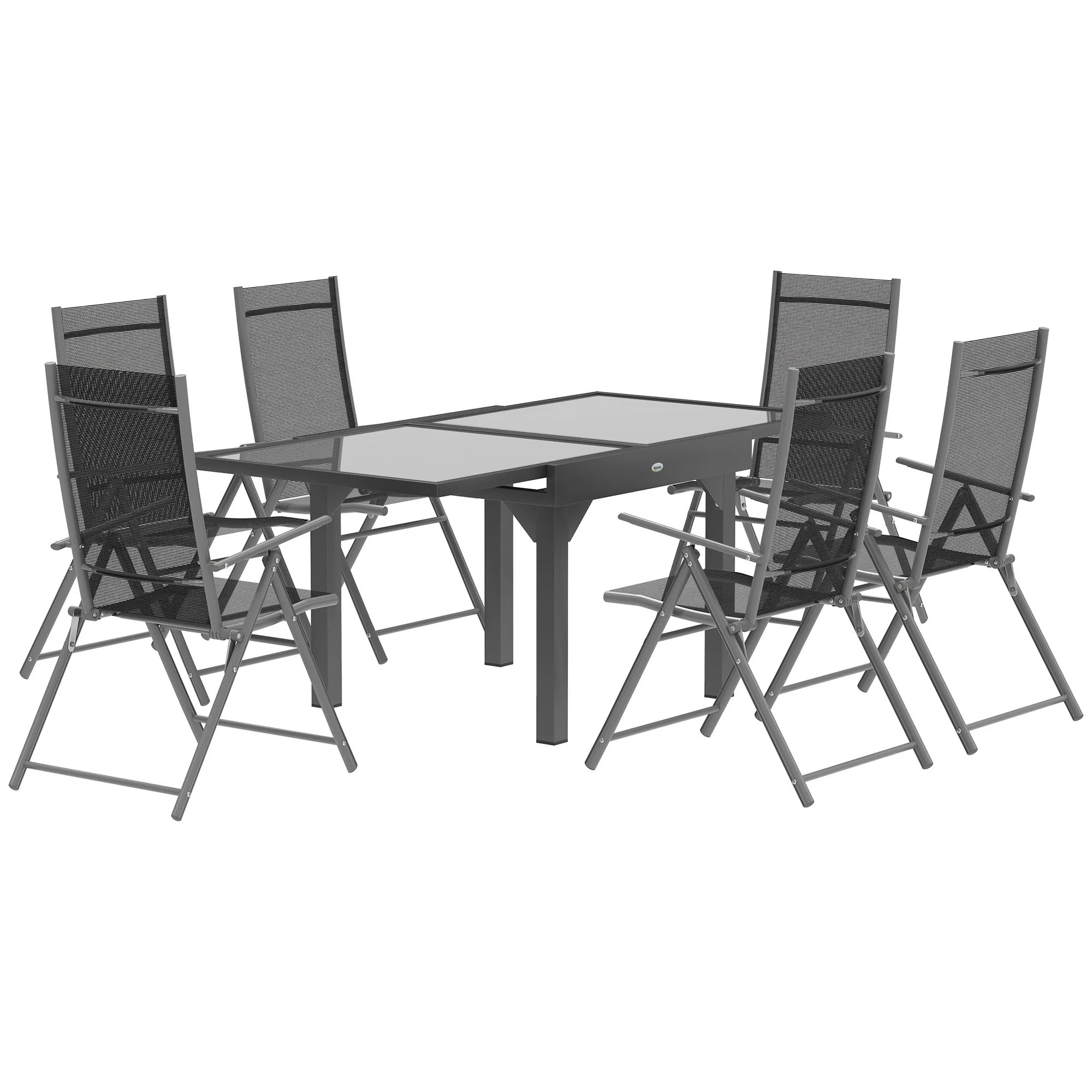 7 Piece Outdoor Dining Set with Extendable Table and 6 Folding Chairs, Grey Steel - Image 2