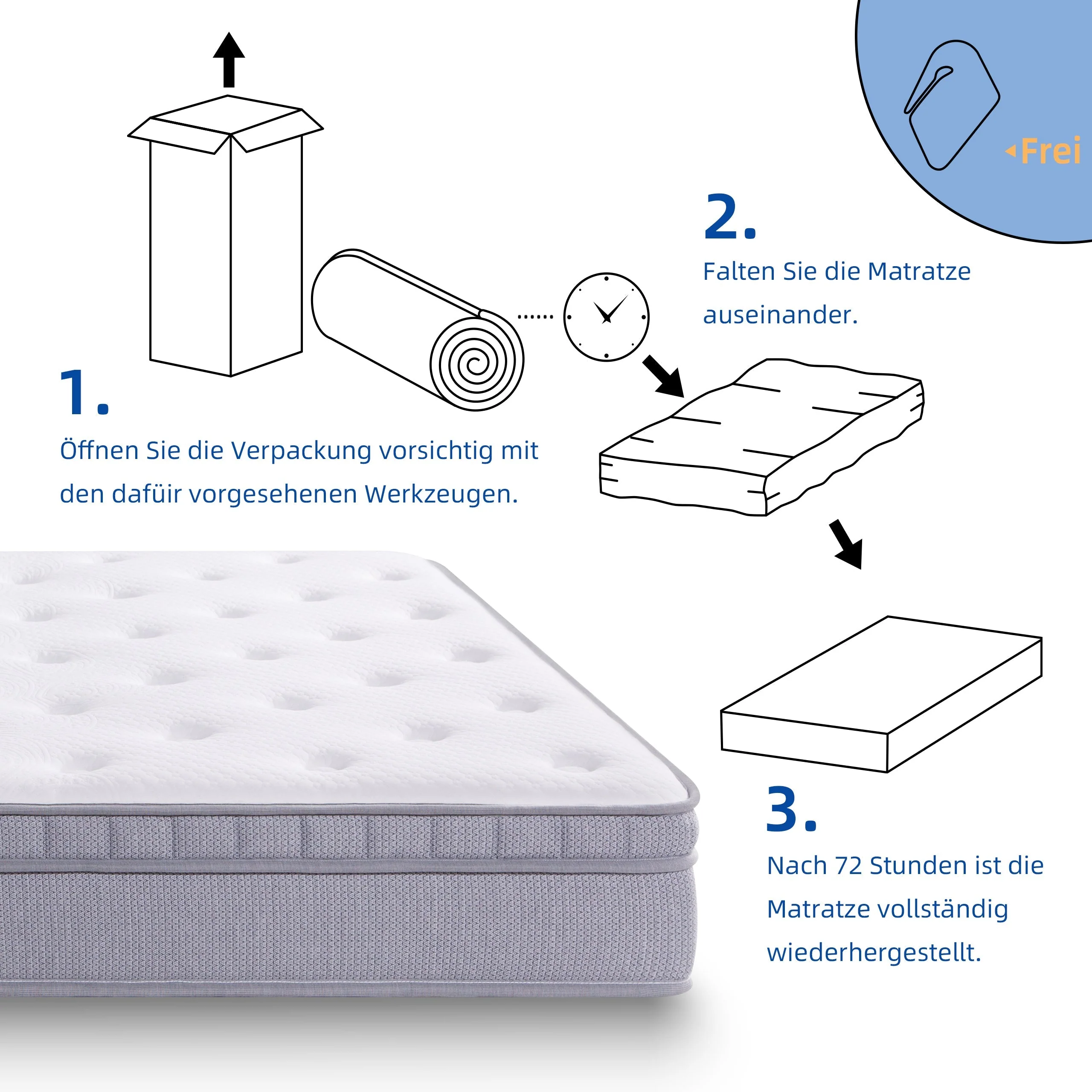 7-Zone Pocket Spring Mattress, 120x200 H3 Ergonomic with Comfort Foam, White - Image 5