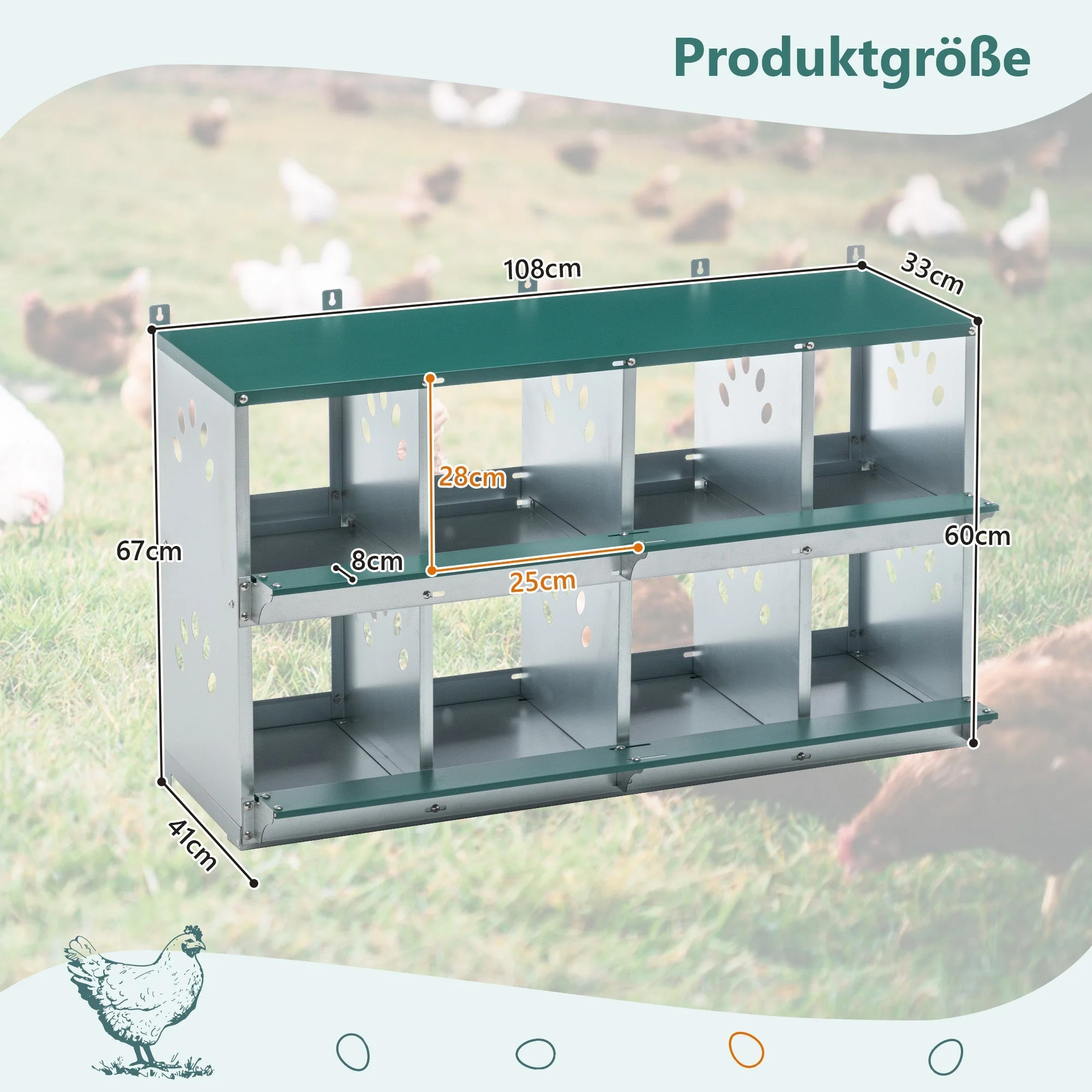 8-Compartment Chicken Nesting Boxes, Wall-Mounted Roll Away Design with Ventilation, Galvanized Steel - Image 3