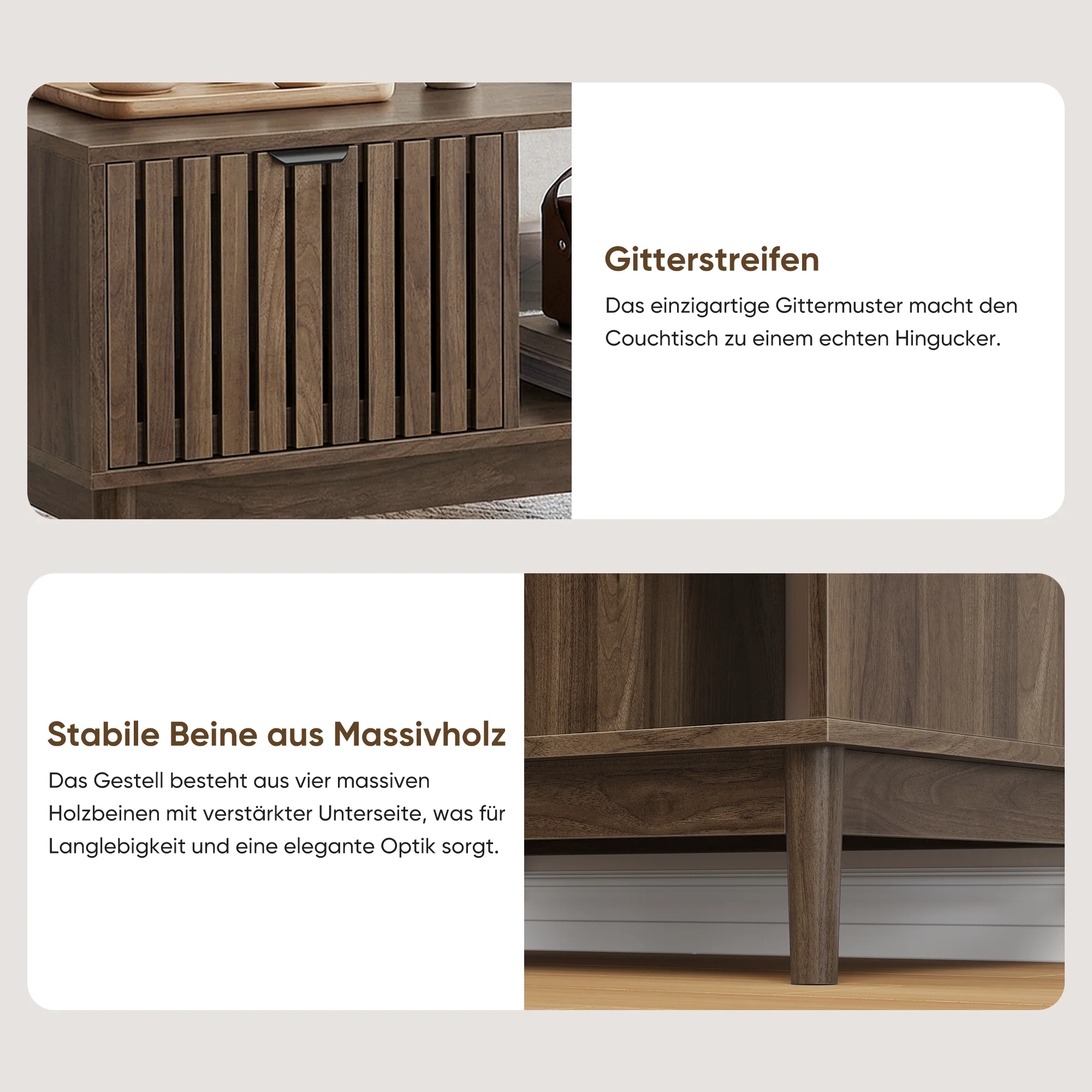 80 cm Coffee Table, Mid-Century Modern with Drawer and Open Shelves, Walnut Color - Image 5