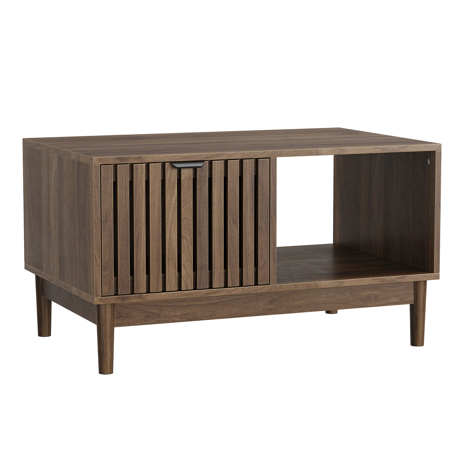 80 cm Coffee Table, Mid-Century Modern with Drawer and Open Shelves, Walnut Color - Image 9