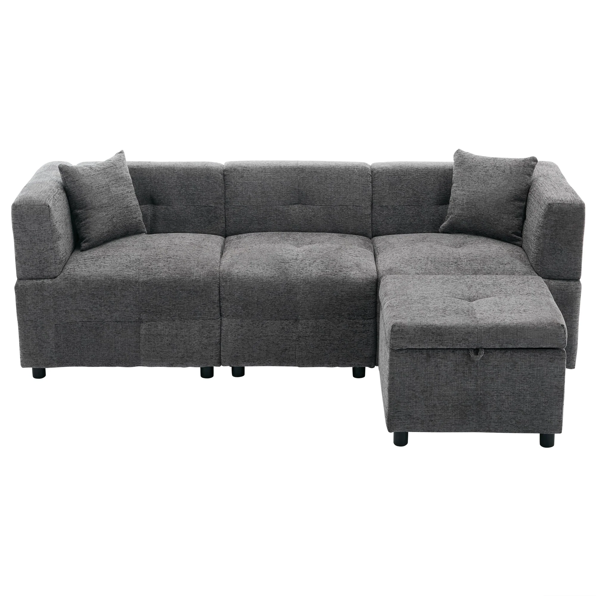 80" Sectional Sofa Couch with Removable Storage Ottoman, L-Shaped, Fabric, Grey - Image 6