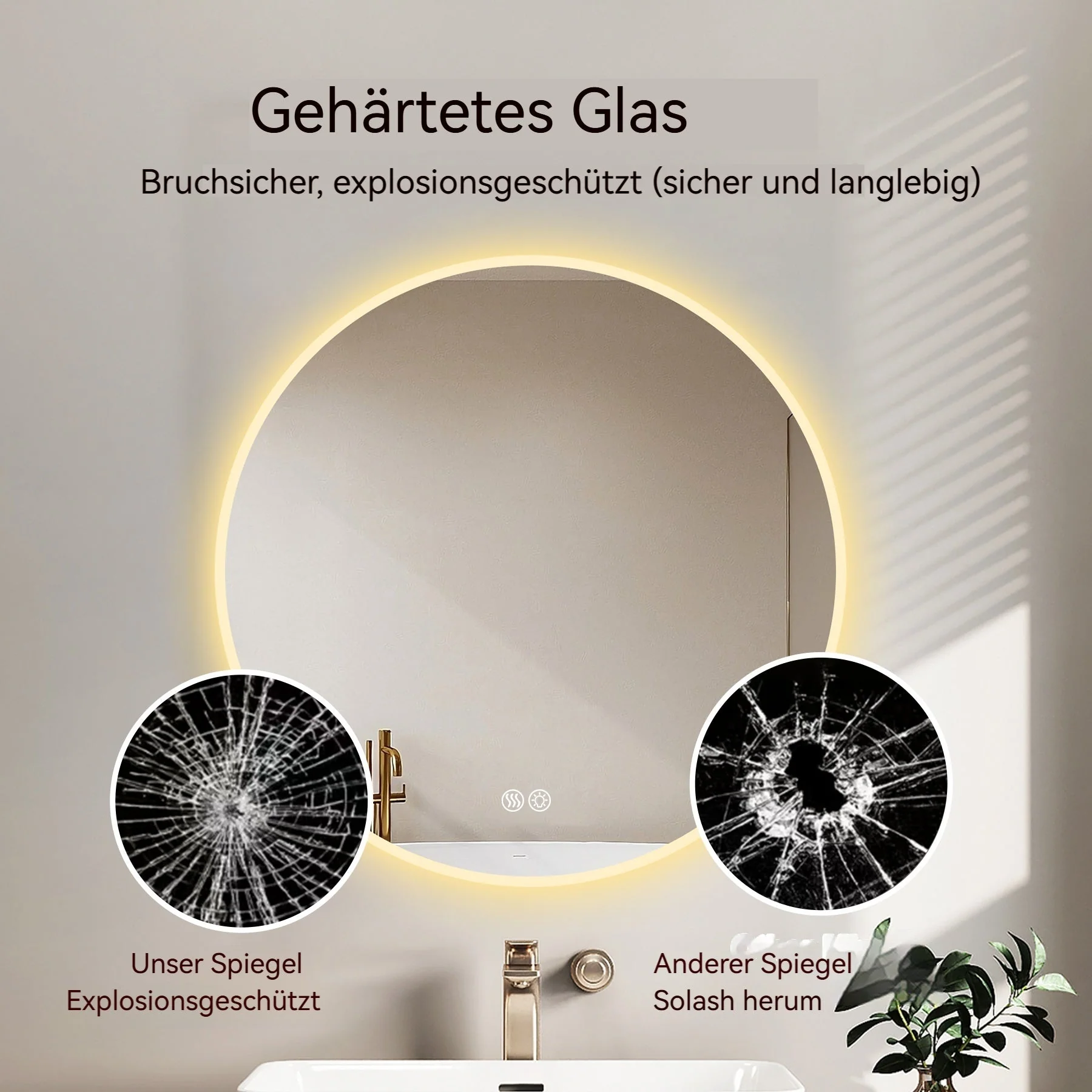 80cm Round LED Bathroom Mirror, Anti-Fog, Dimmable Light, Wall Mount - Image 6