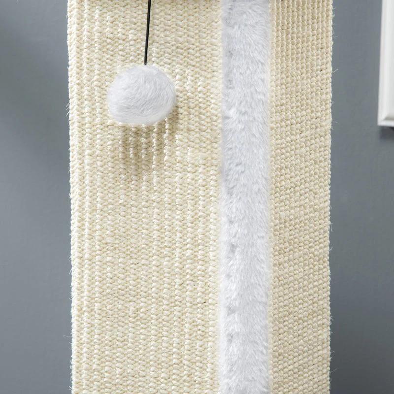 81cm Cat Scratcher, Vertical Full Scratcher with Sisal Rope and Hanging Ball, White - Image 8