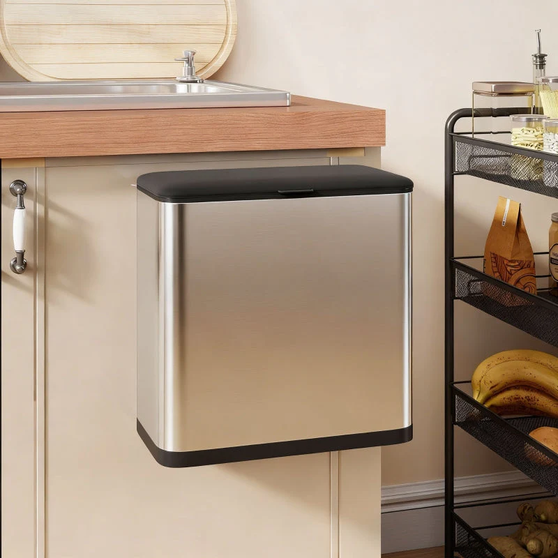 8L Hanging Kitchen Bin with Lid and Removable Inner Bucket, Stainless Steel - Image 2