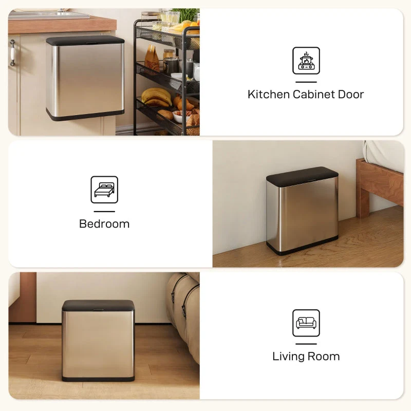 8L Hanging Kitchen Bin with Lid and Removable Inner Bucket, Stainless Steel - Image 7