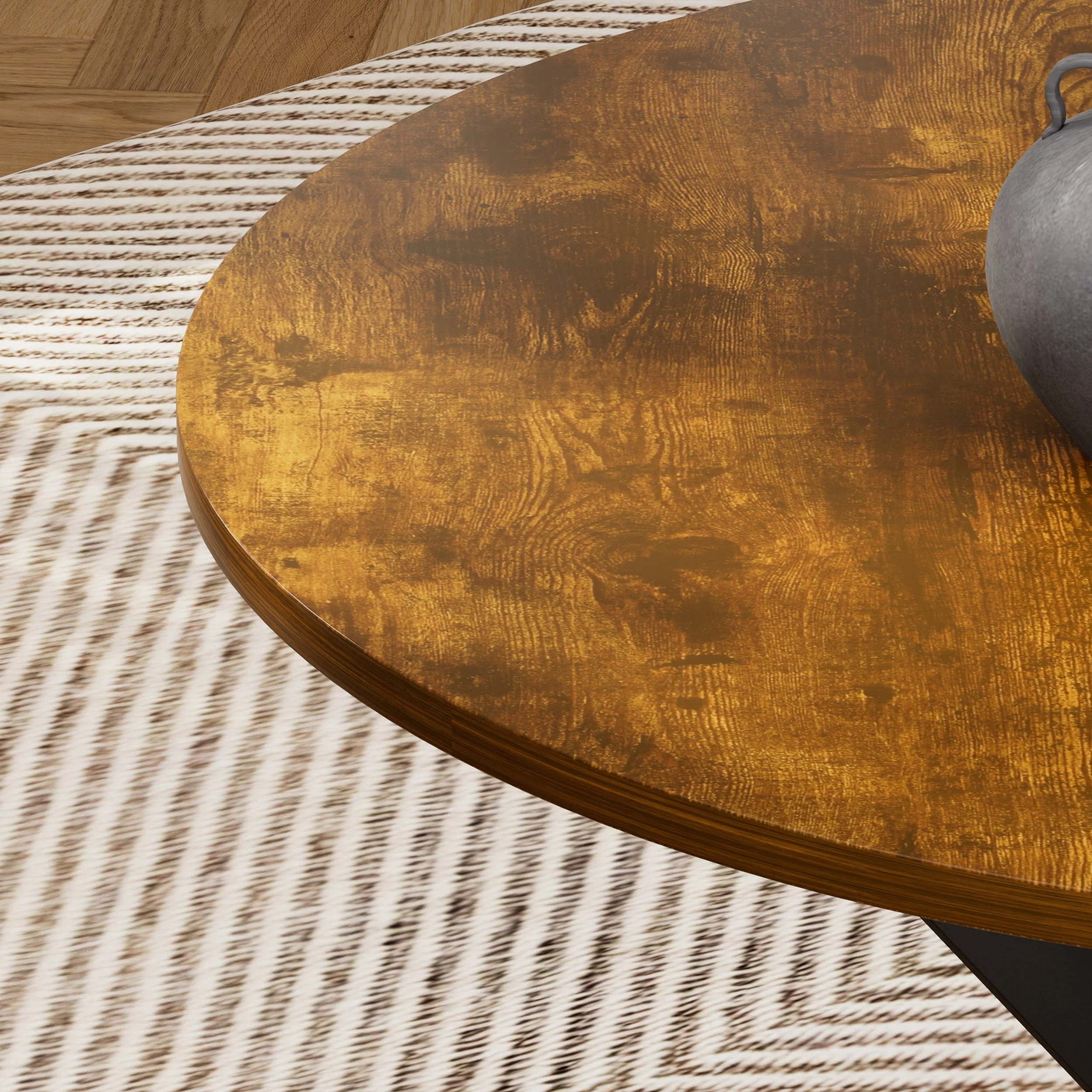 90 cm Round Dining Table, Space-Saving Kitchen Table with Metal Legs, Brown & Black - Image 8