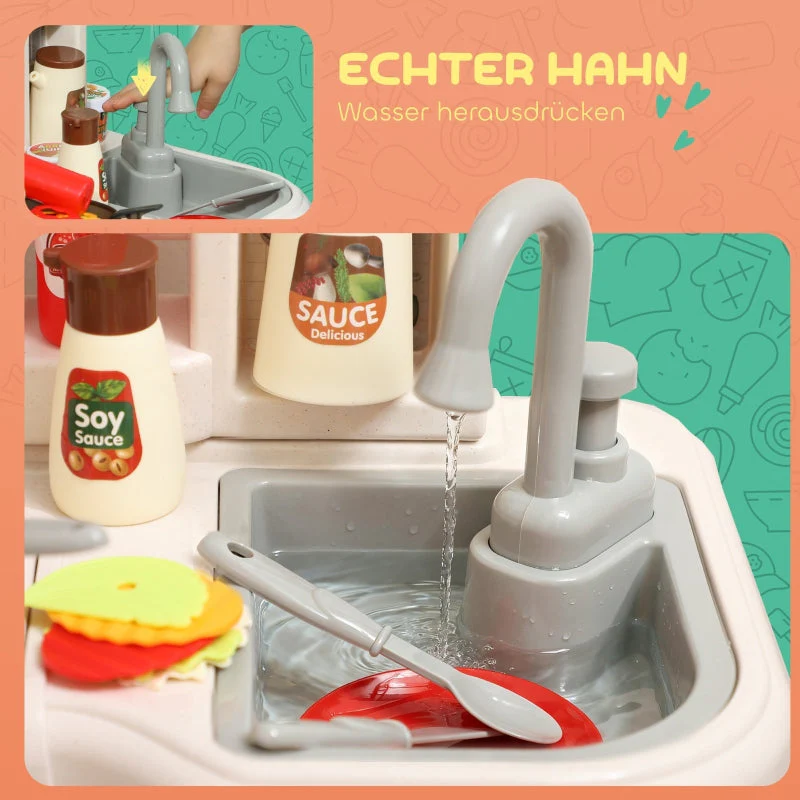 92-Piece Children's Kitchen Set with Tap for Ages 3-6, Green Plastic - Image 5