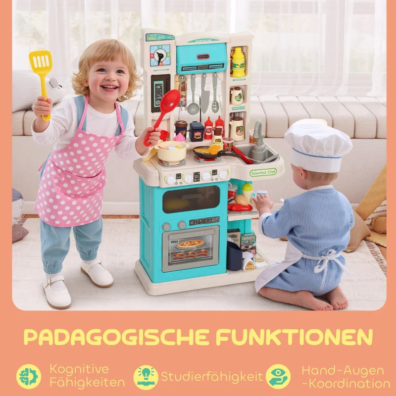 92-Piece Children's Kitchen Set with Tap for Ages 3-6, Green Plastic - Image 8