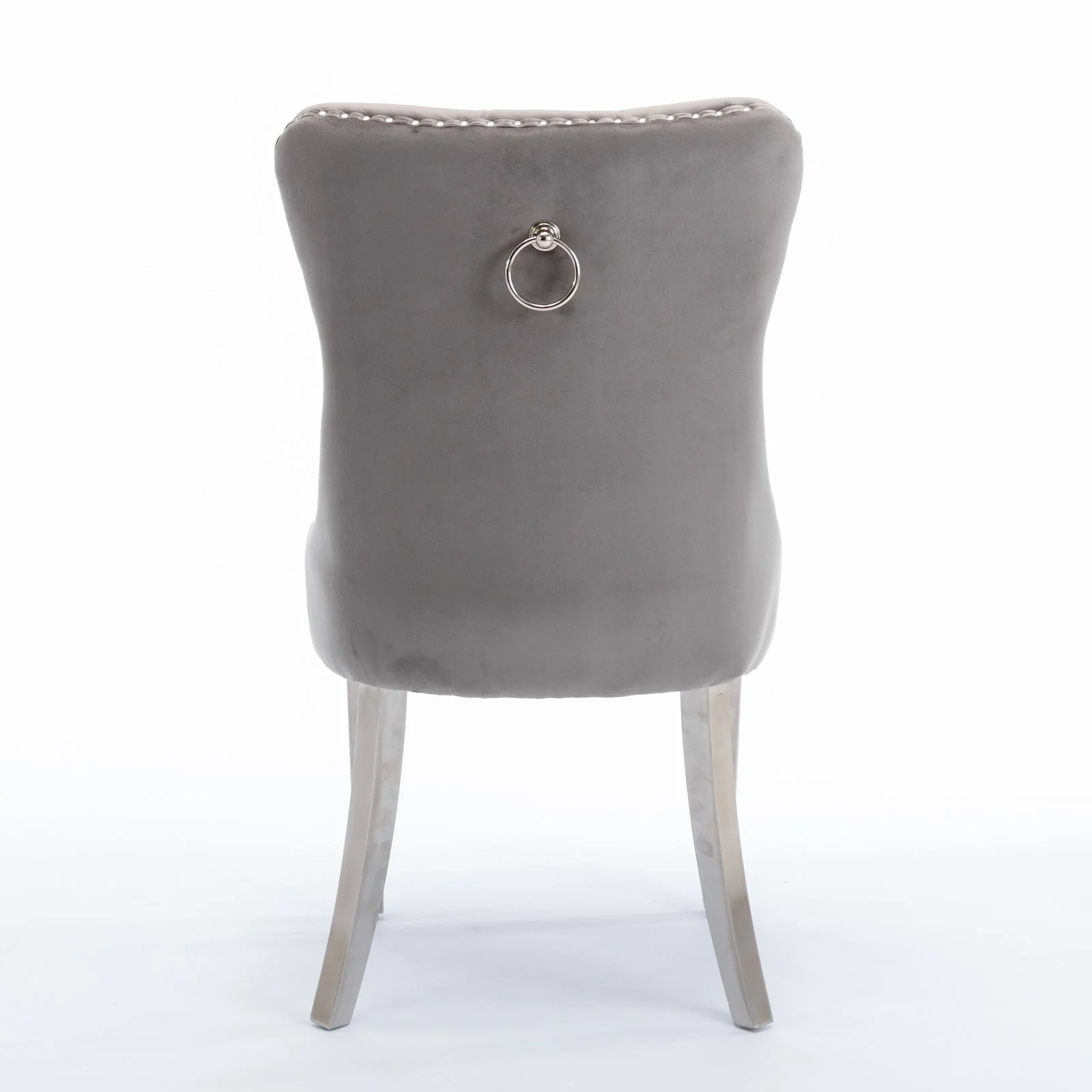 A&A Furniture Nikki Collection Modern Tufted Velvet Dining Chair Set of 2 with Chrome Legs Gray/Chrome - Image 6