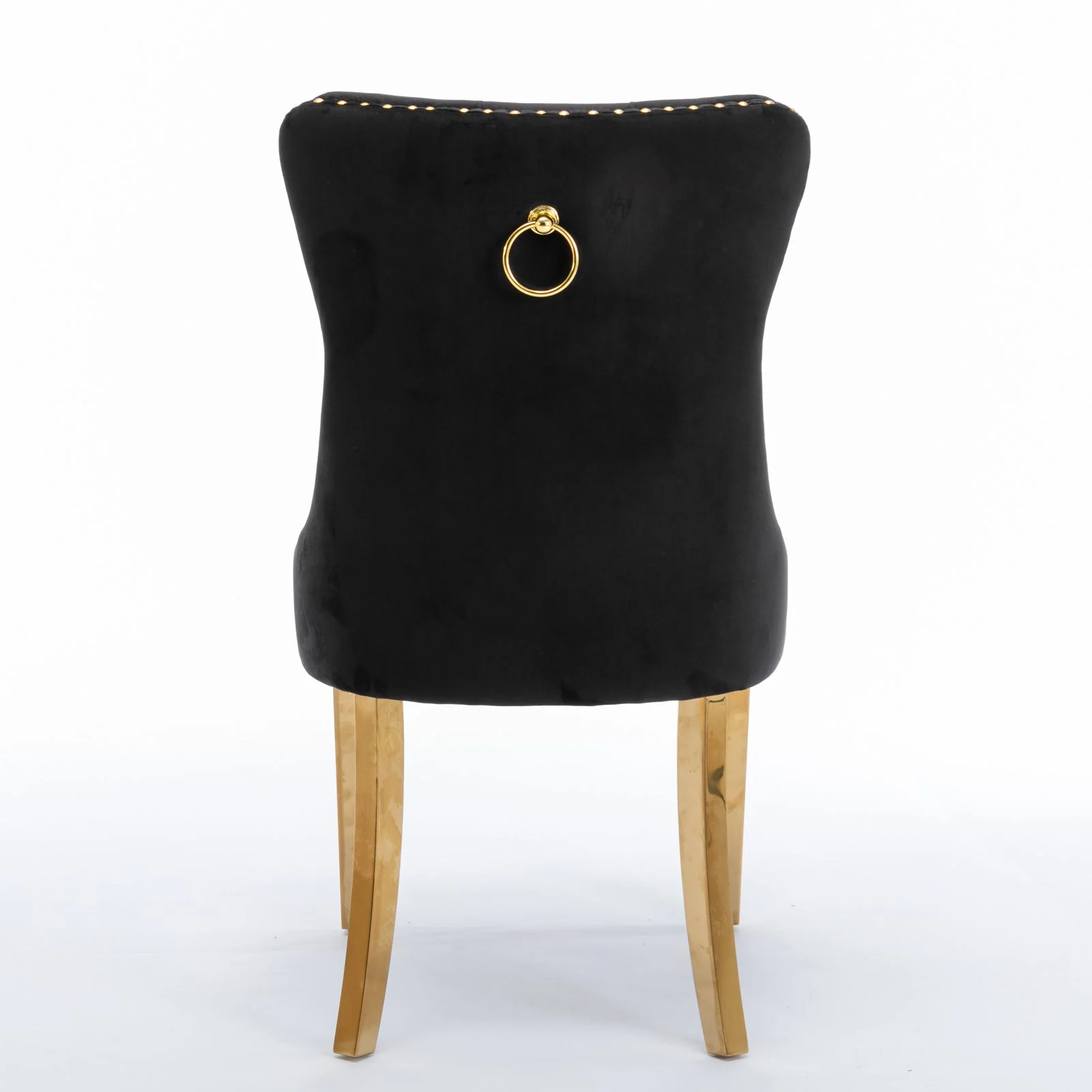 A&A Furniture Nikki Dining Chair Set of 2 Tufted Velvet Golden Steel Legs - Black and Gold - Image 6