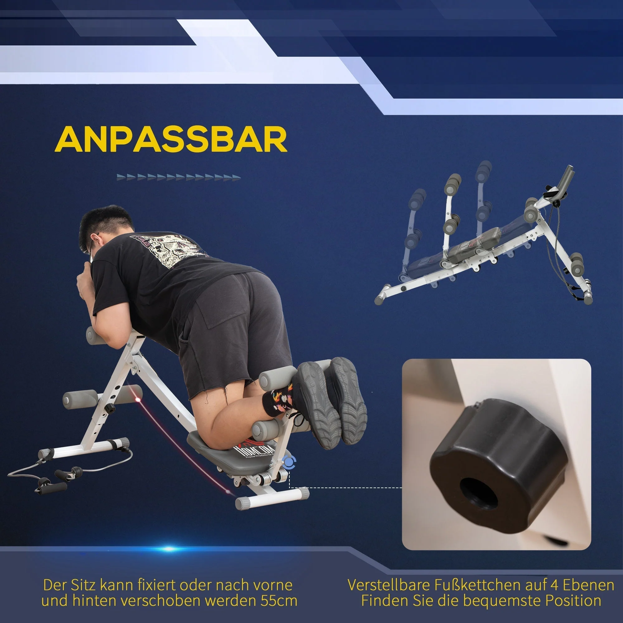 Abdominal Trainer, Adjustable with LCD Display, Steel, White + Gray - Image 5