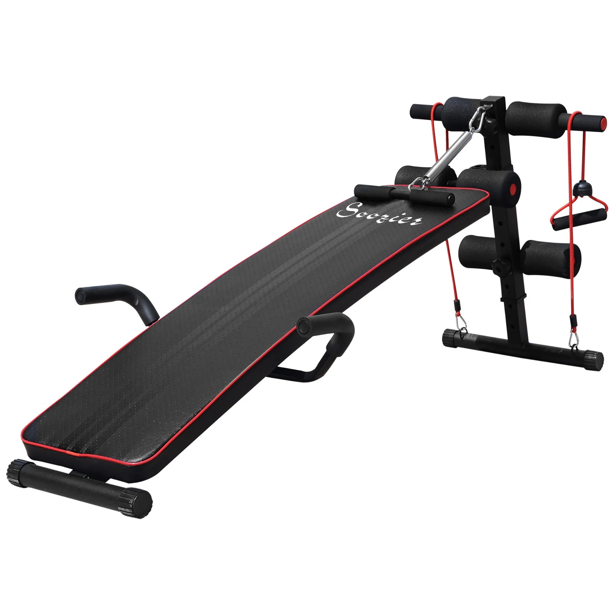 Abdominal Trainer Sit Up Bench Resistance Bands Adjustable, Black - Image 2