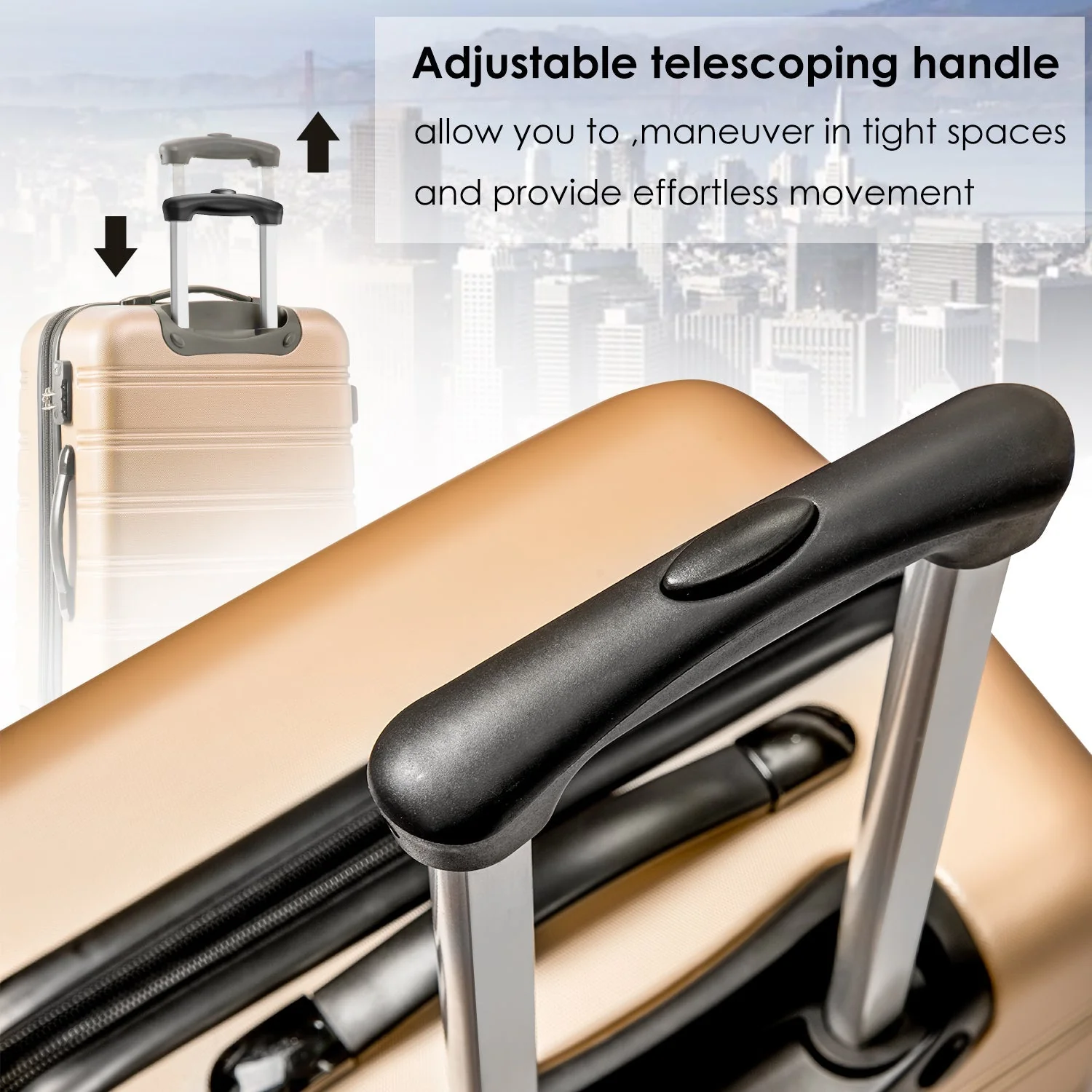 ABS Hard shell Travel Trolley Suitcase 4 Wheel Luggage Set, 28", Golden - Image 4