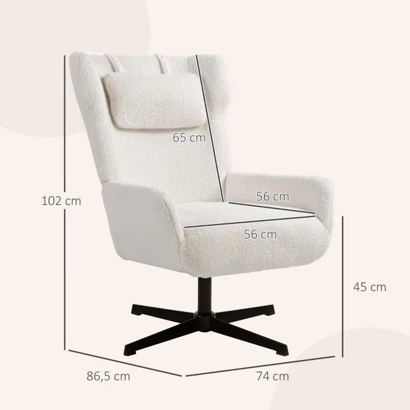 Accent Chair Upholstered Fleece Swivel Metal Frame - Cream White - Image 2