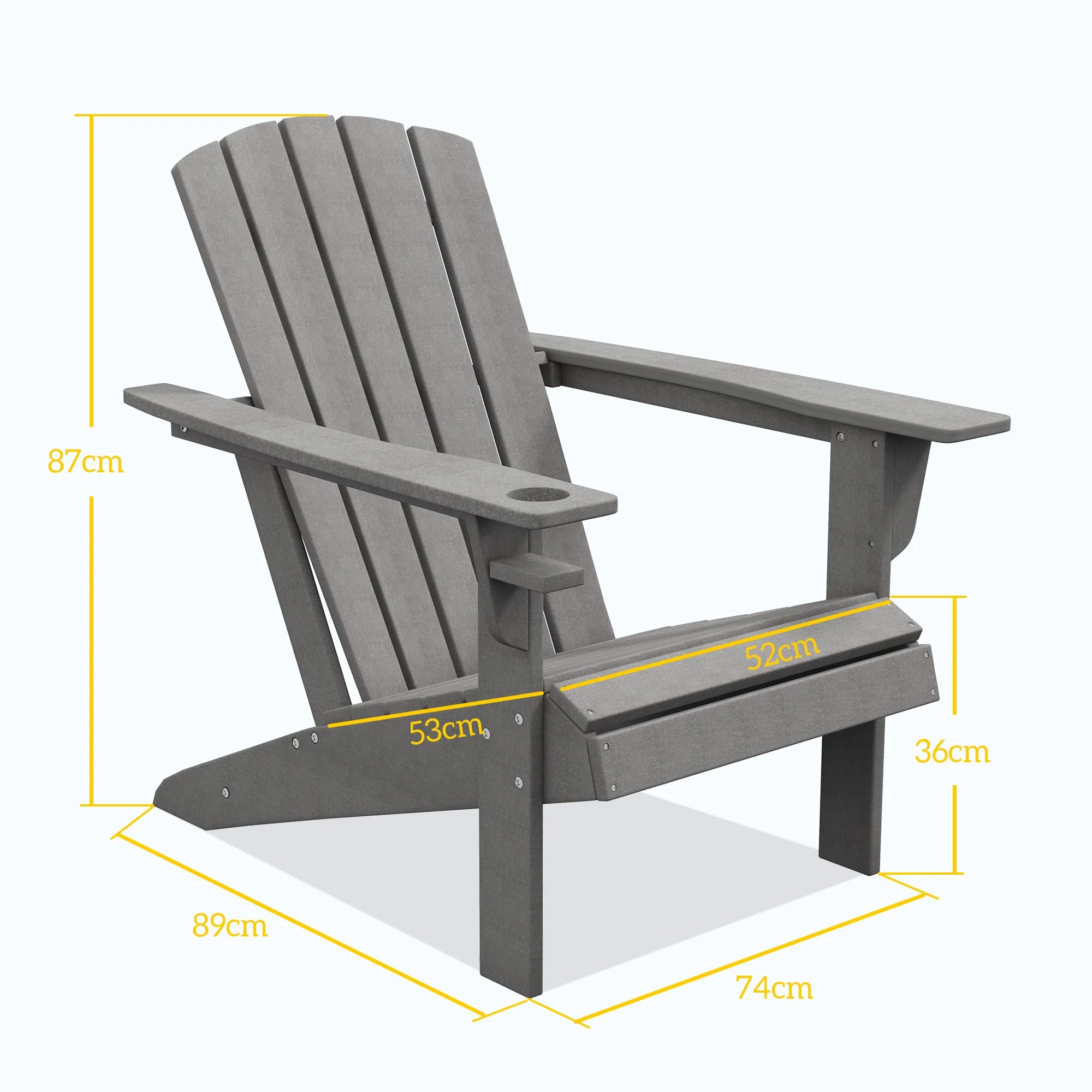 Adirondack Garden Chair, Drink Holder, Plastic Armchair, Grey - Image 3
