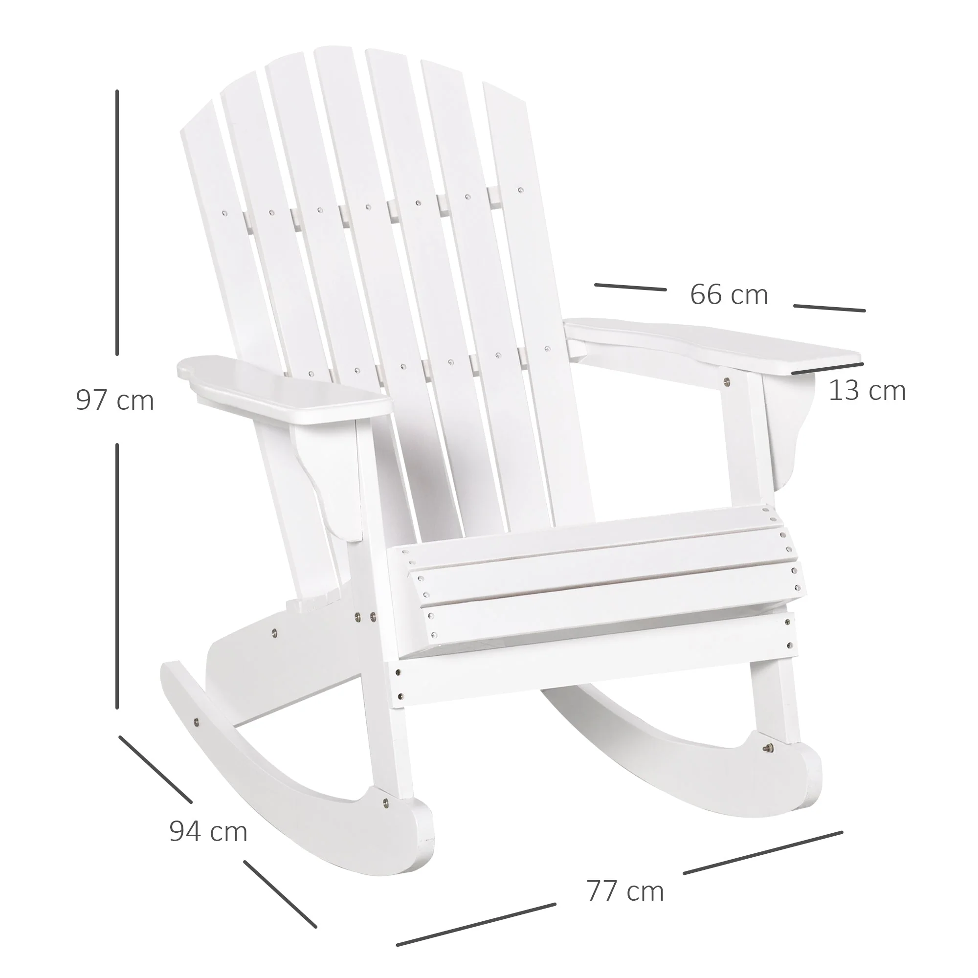 Adirondack Rocking Chair, Weatherproof for Garden/Balcony, White - Image 3