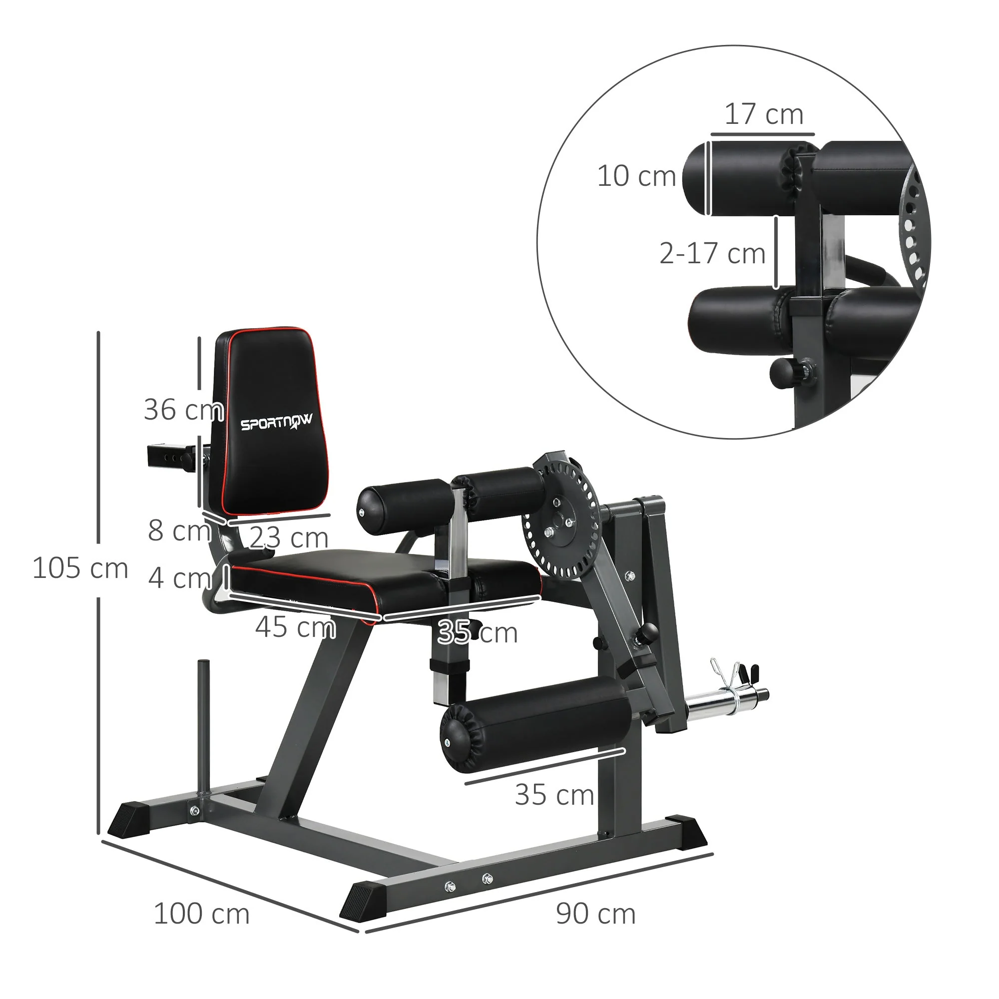 Adjustable Leg Extension Machine Plate Loading Lower Body Training, Steel Black - Image 3