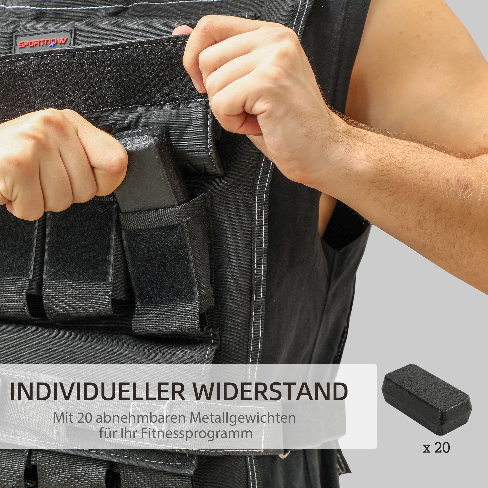 Adjustable Weight Vest 20 kg, Reflective Stripes, Oxford Fabric - Image 4