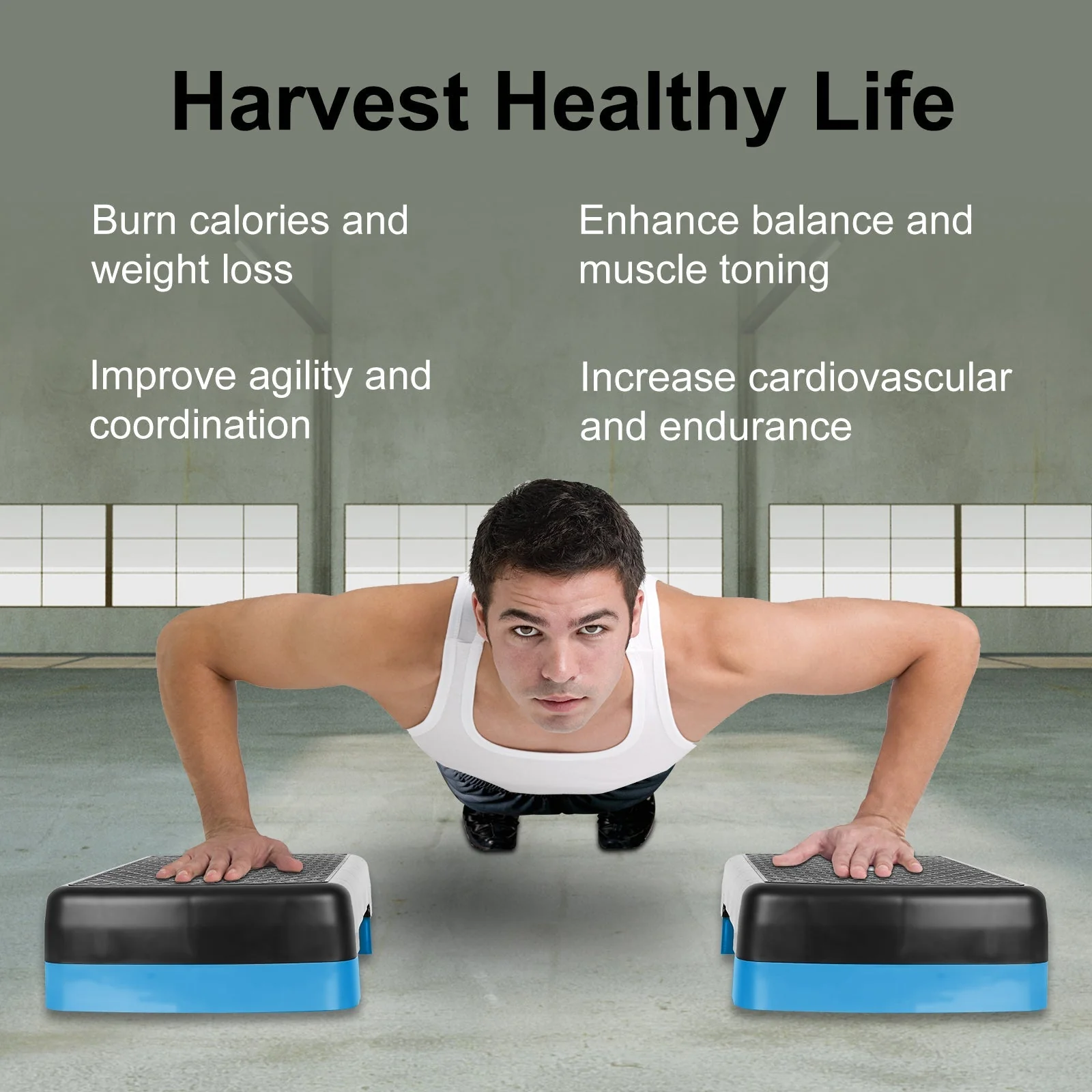Aerobic Fitness Step Platform, Height Adjustable 10-15cm with Storage, Blue - Image 8
