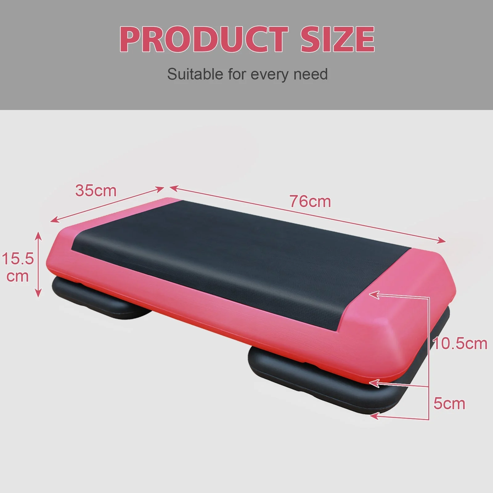Aerobic Stepper, 76cm/28.5" Adjustable Workout Platform with 2 Risers, Red Black - Image 5