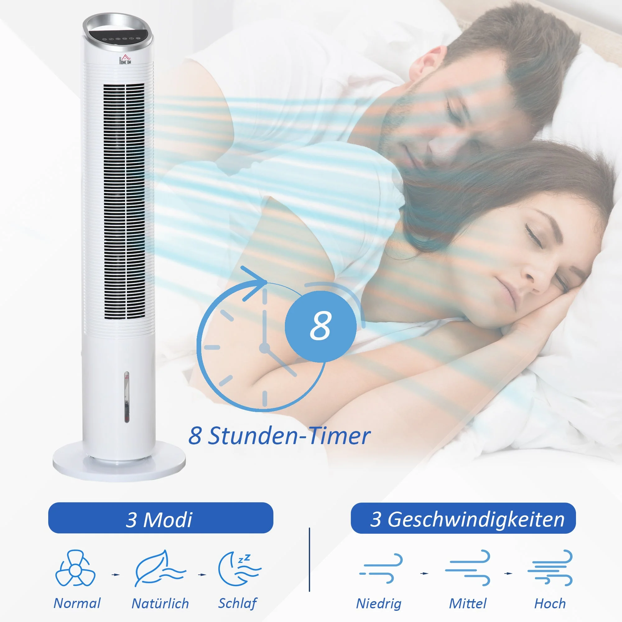 Air Cooler Tower Fan, Water Cooling, 60W, Humidification, 8h Timer, Remote Control - Image 5