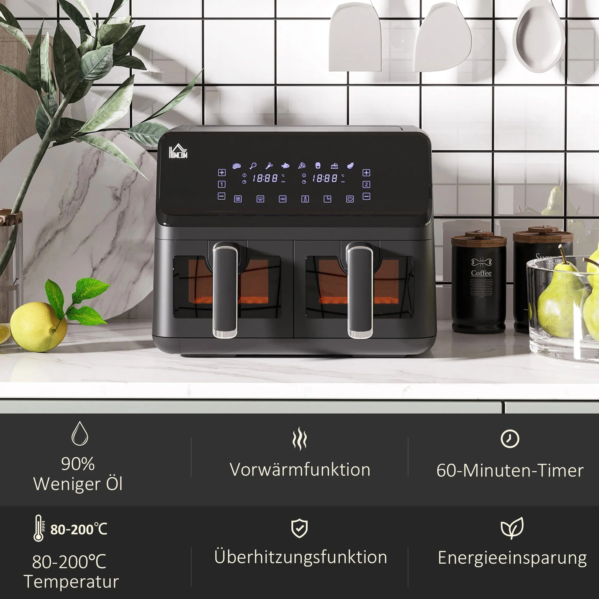 Air Fryer, Dual 4-Liter Baskets, 8 Programs, Black - Image 6