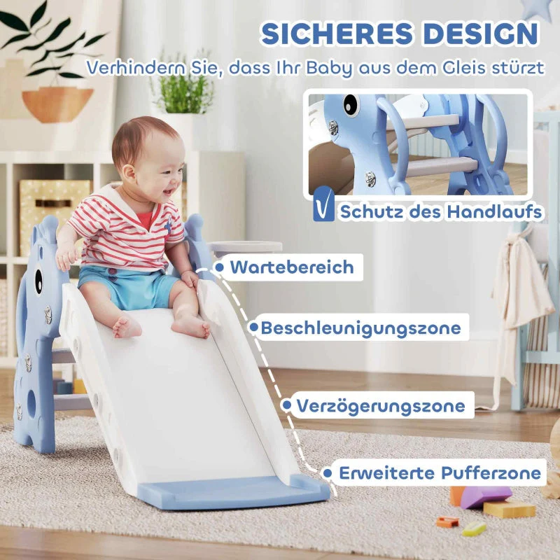 AIYAPLAY 3-in-1 Kids Slide, Giraffe Shape, Basketball Hoop, Ball, Blue - Image 6