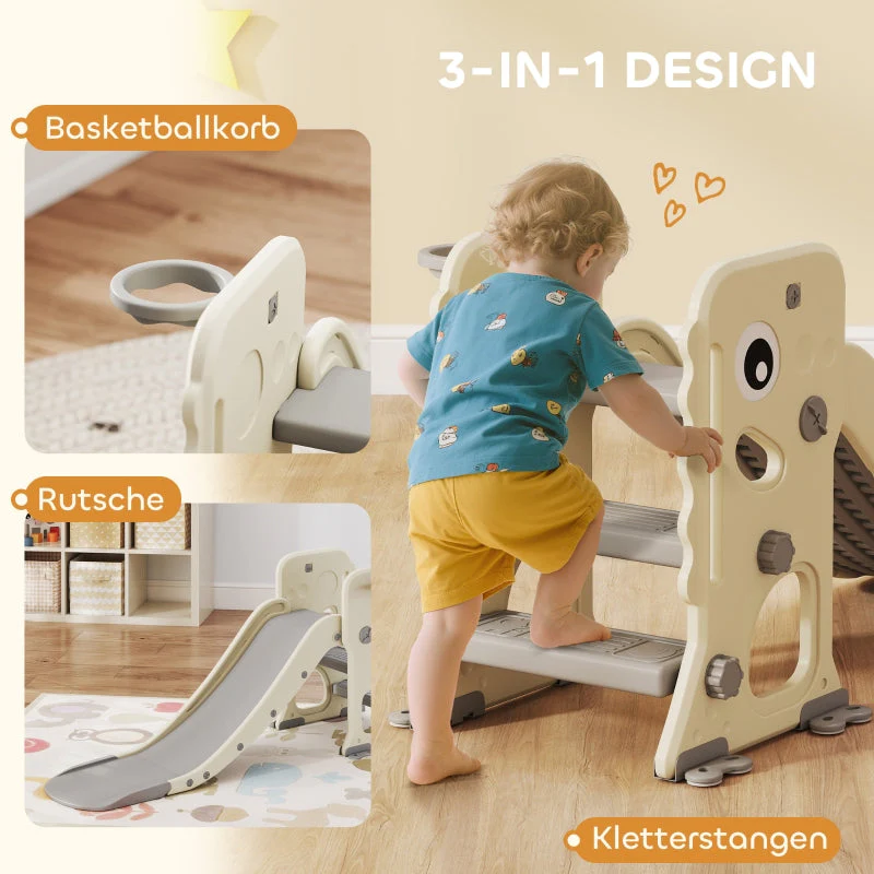AIYAPLAY 3-in-1 Kids Slide with Climbing Frame, Basketball Hoop and Ball, Foldable Indoor Toddler Slide - Image 5
