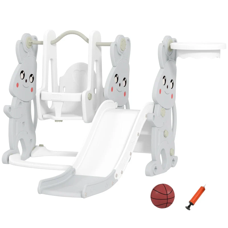 AIYAPLAY 4-in-1 children's slide with swing, climbing frame, basketball hoop, gray - Image 2