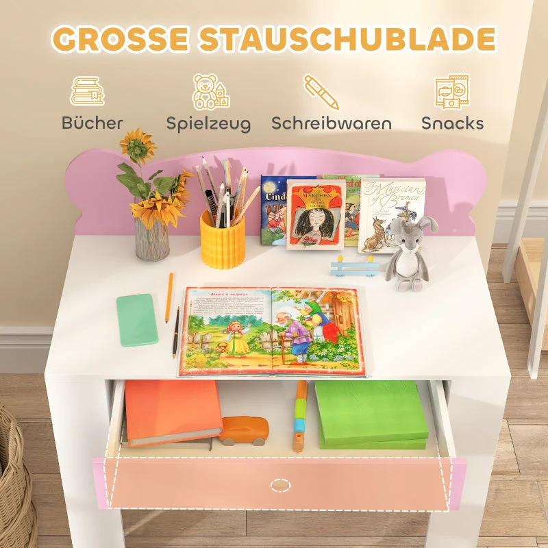 AIYAPLAY Children's Desk Set with Table Top & Drawer, Bear Shape, Pink - Image 5