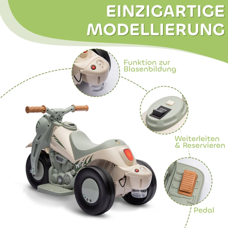 AIYAPLAY Children's Electric Motorcycle, 6V with Music, Bubbles, Headlight, Cream White - Image 6