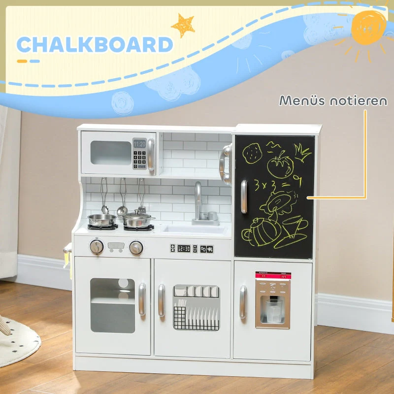 AIYAPLAY Children's Kitchen Play with Telephone, Chalkboard, Microwave, Stove, Sink, Ice Cube Maker, White - Image 5