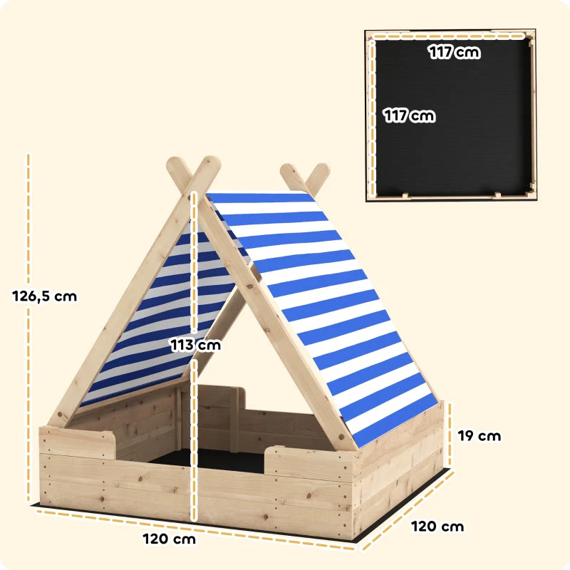 AIYAPLAY children's sandbox with weatherproof tent roof, for 3 children aged 3-6 years - Image 3