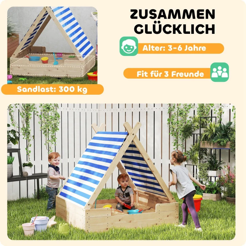 AIYAPLAY children's sandbox with weatherproof tent roof, for 3 children aged 3-6 years - Image 5