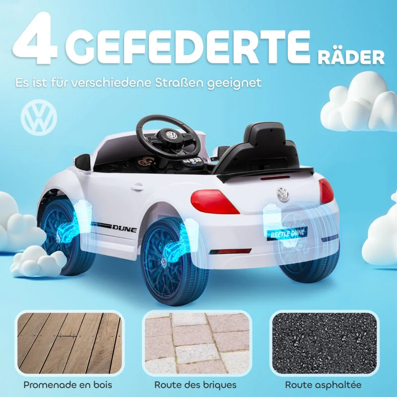 AIYAPLAY Electric Ride-On Car, VW Beetle, 3-5 km/h, with remote control and music, white - Image 7