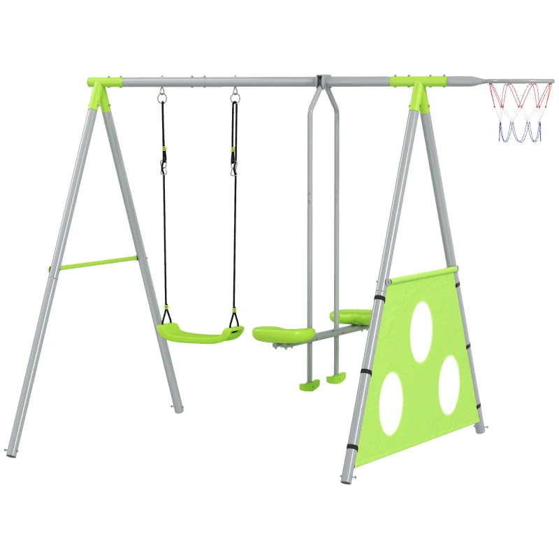 AIYAPLAY Outdoor Swing Set, Children's Swings, Adjustable, Steel, Green - Image 2