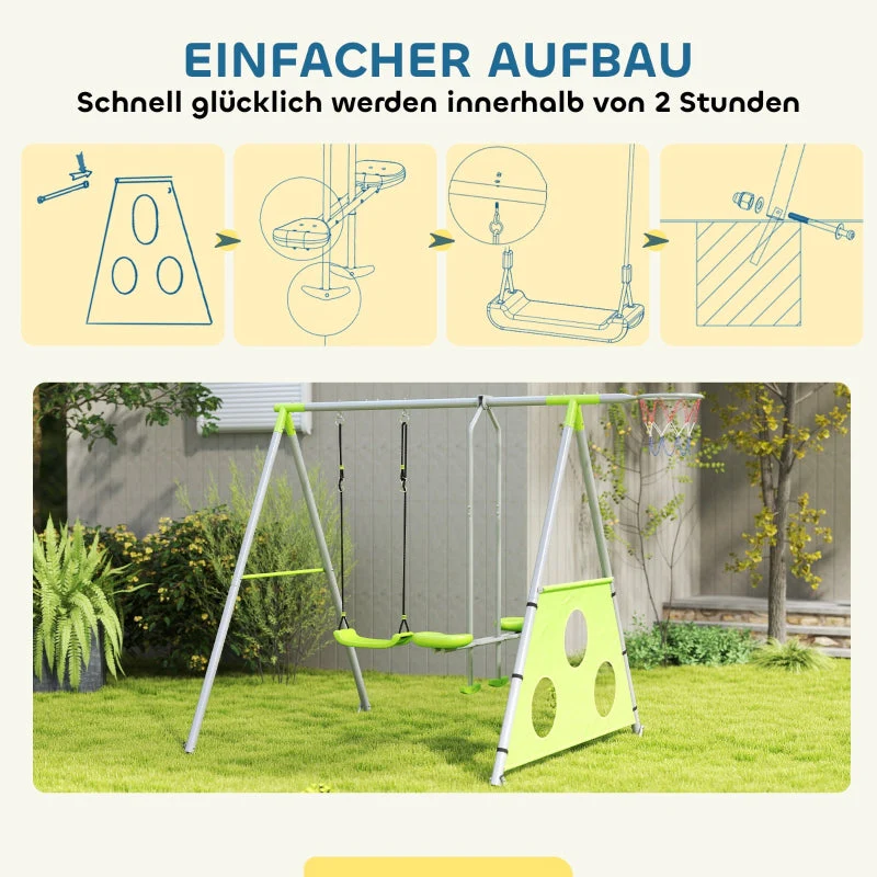 AIYAPLAY Outdoor Swing Set, Children's Swings, Adjustable, Steel, Green - Image 6